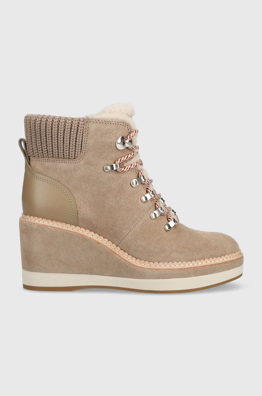 Kate Spade botki skórzane Willow damskie kolor brązowy na koturnie