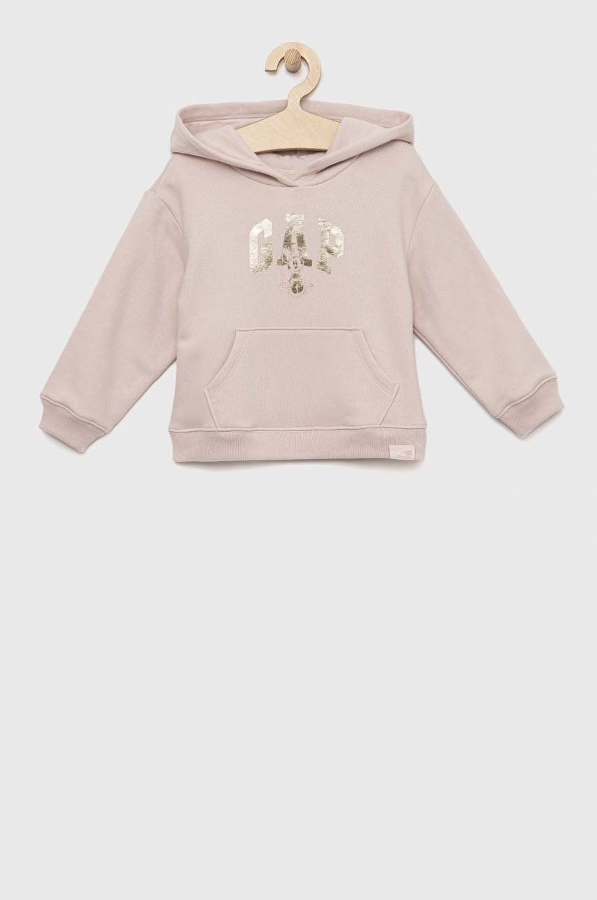 GAP bluza dziecięca kolor beżowy z kapturem z nadrukiem