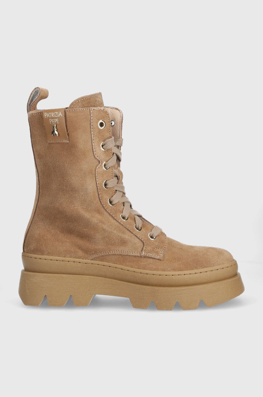 Patrizia Pepe botki zamszowe dziecięce kolor beżowy