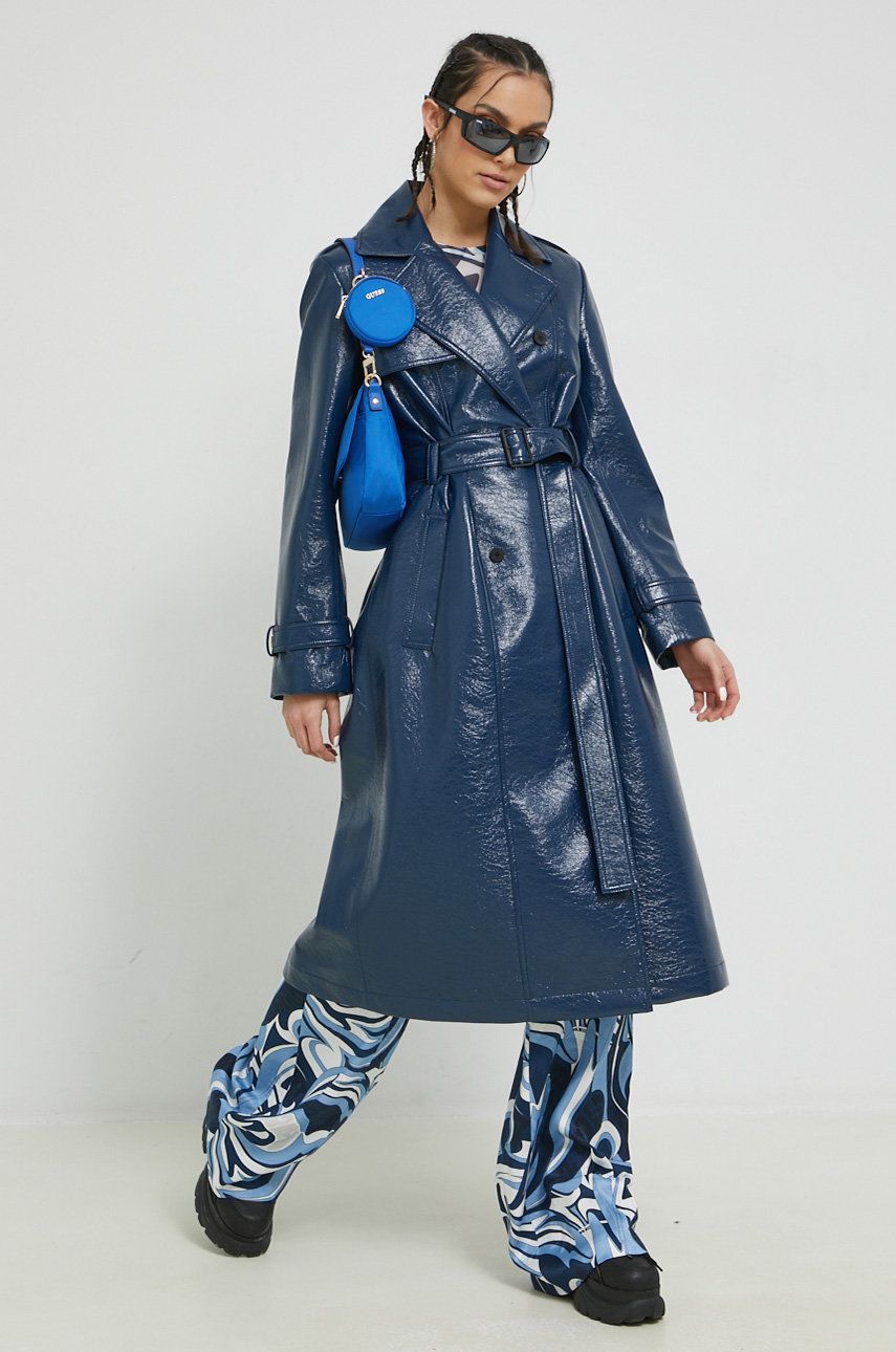 HUGO trencz damski kolor granatowy przejściowy dwurzędowy