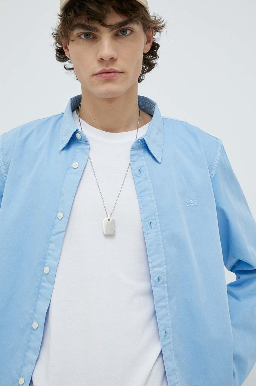 Lee koszula bawełniana męska kolor niebieski regular z kołnierzykiem klasycznym