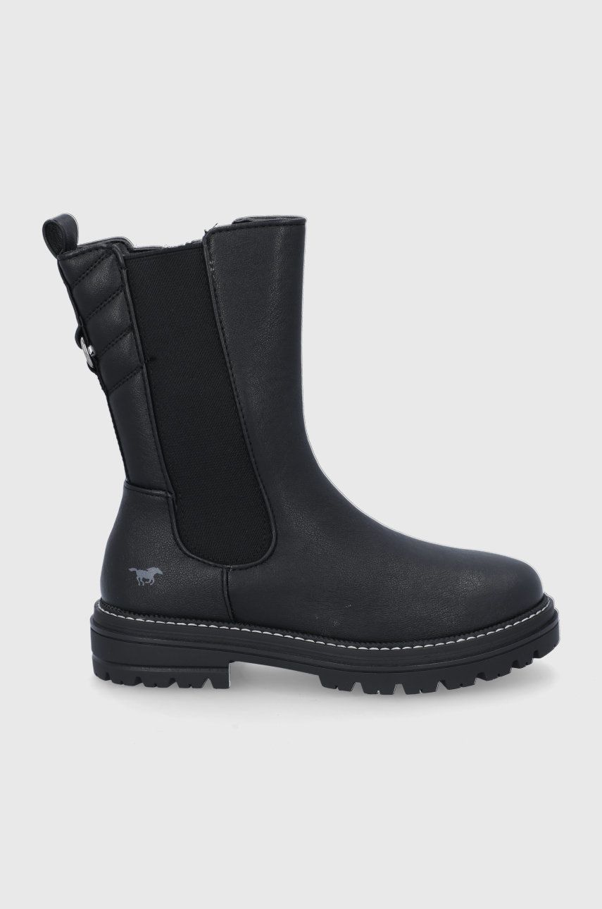 Mustang Sztyblety damskie kolor czarny na płaskim obcasie