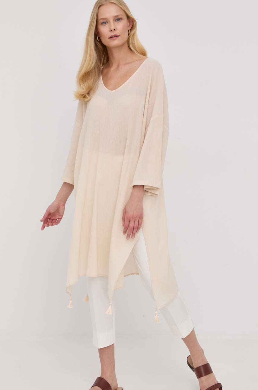 Max Mara Leisure sukienka bawełniana kolor beżowy mini oversize