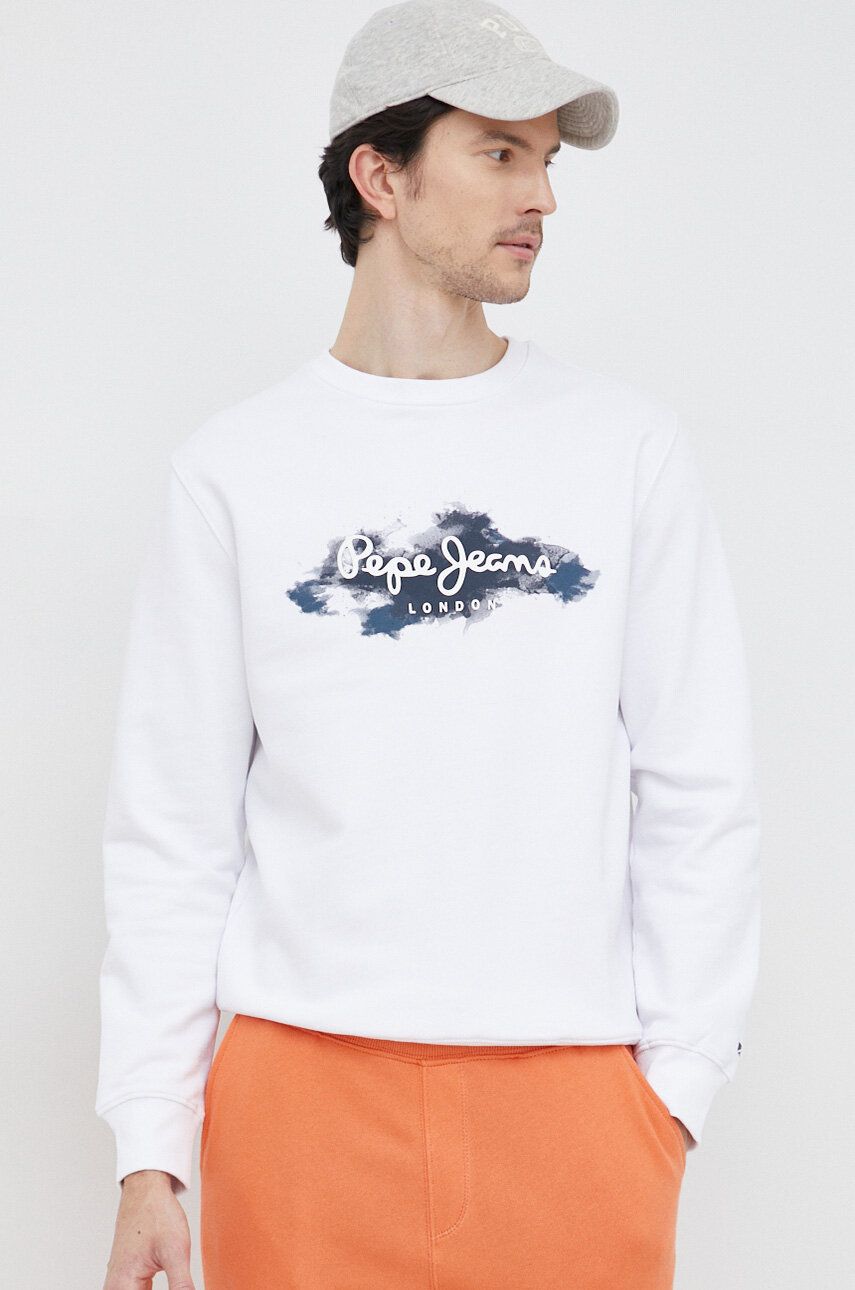 Pepe Jeans bluza bawełniana męska kolor biały wzorzysta
