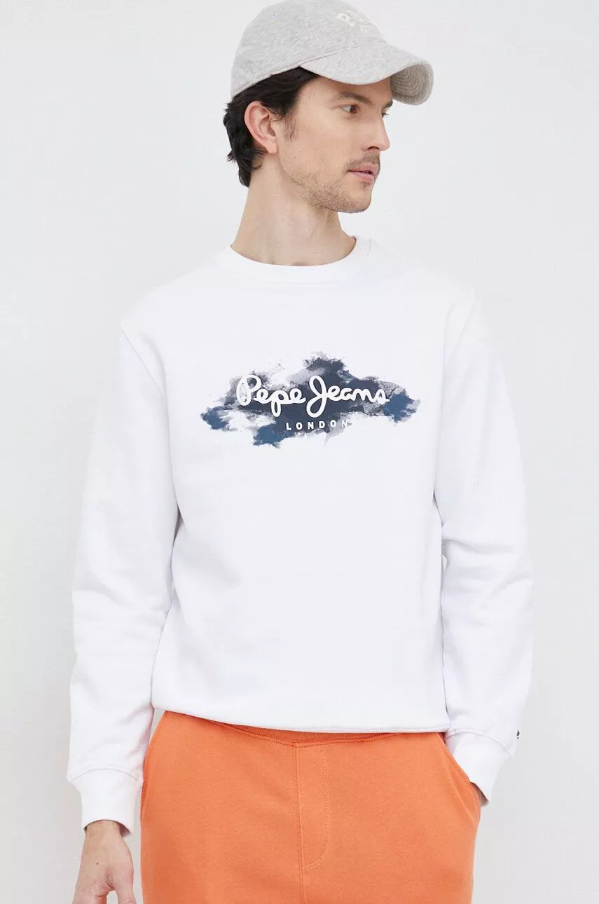 Pepe Jeans bluza bawełniana męska kolor biały wzorzysta