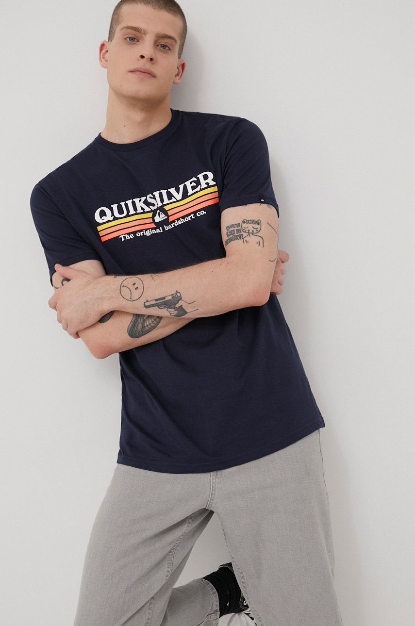 Quiksilver t-shirt bawełniany kolor granatowy z nadrukiem