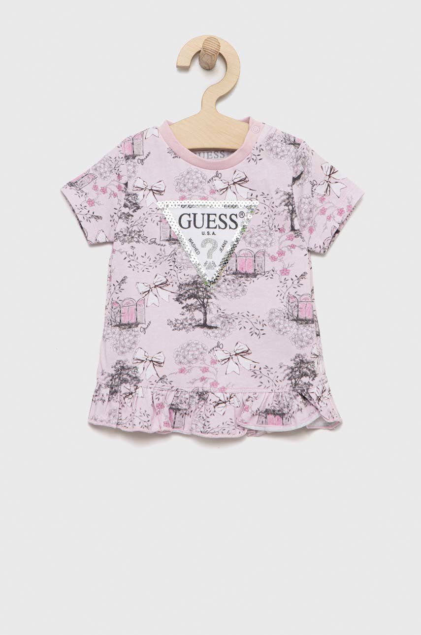 Guess t-shirt dziecięcy kolor różowy