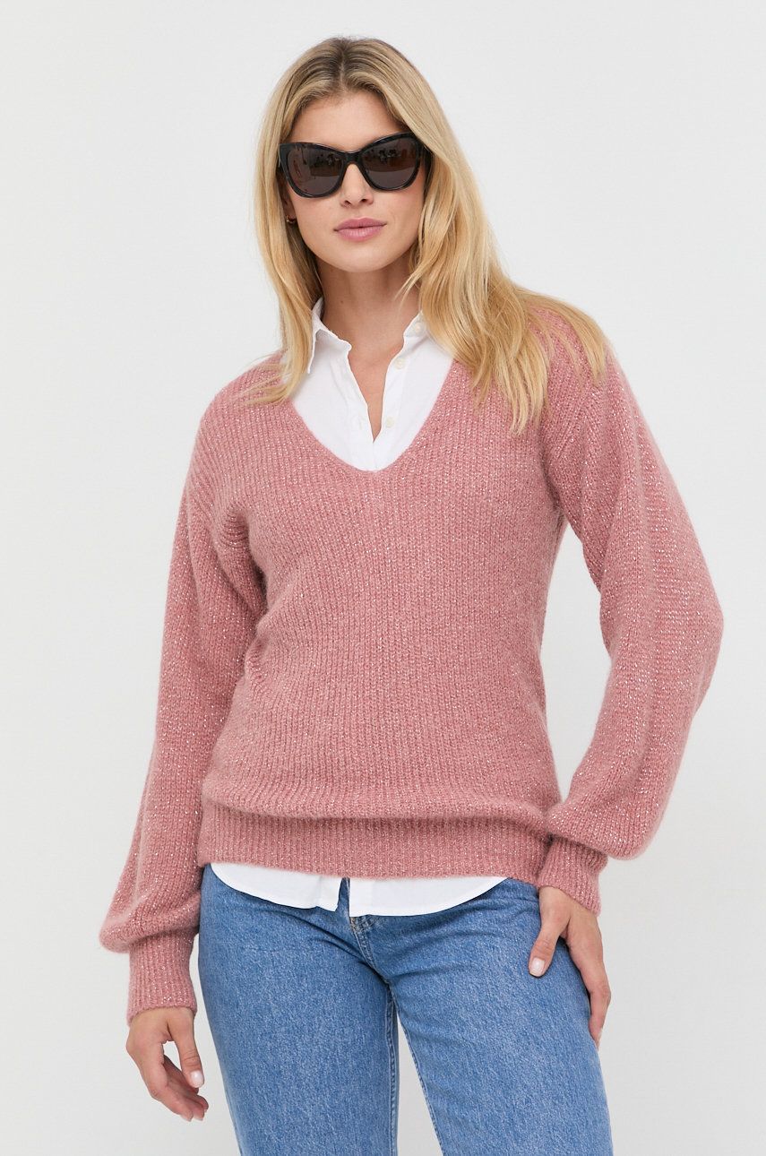 Morgan sweter z domieszką wełny damski kolor różowy lekki