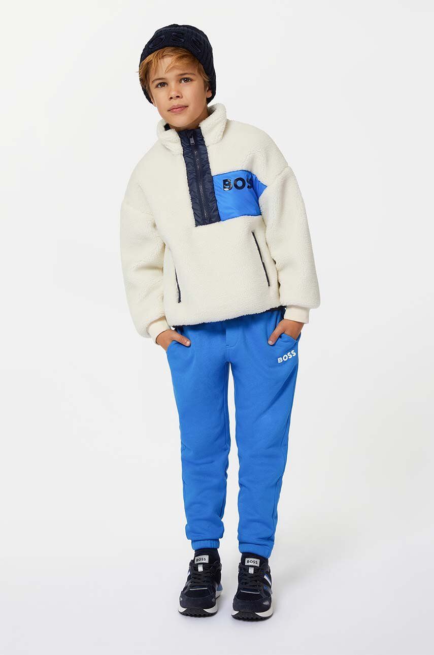 BOSS bluza dziecięca kolor beżowy z nadrukiem