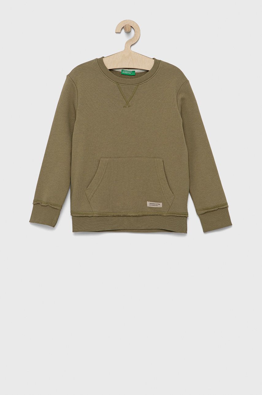United Colors of Benetton bluza bawełniana dziecięca kolor zielony gładka