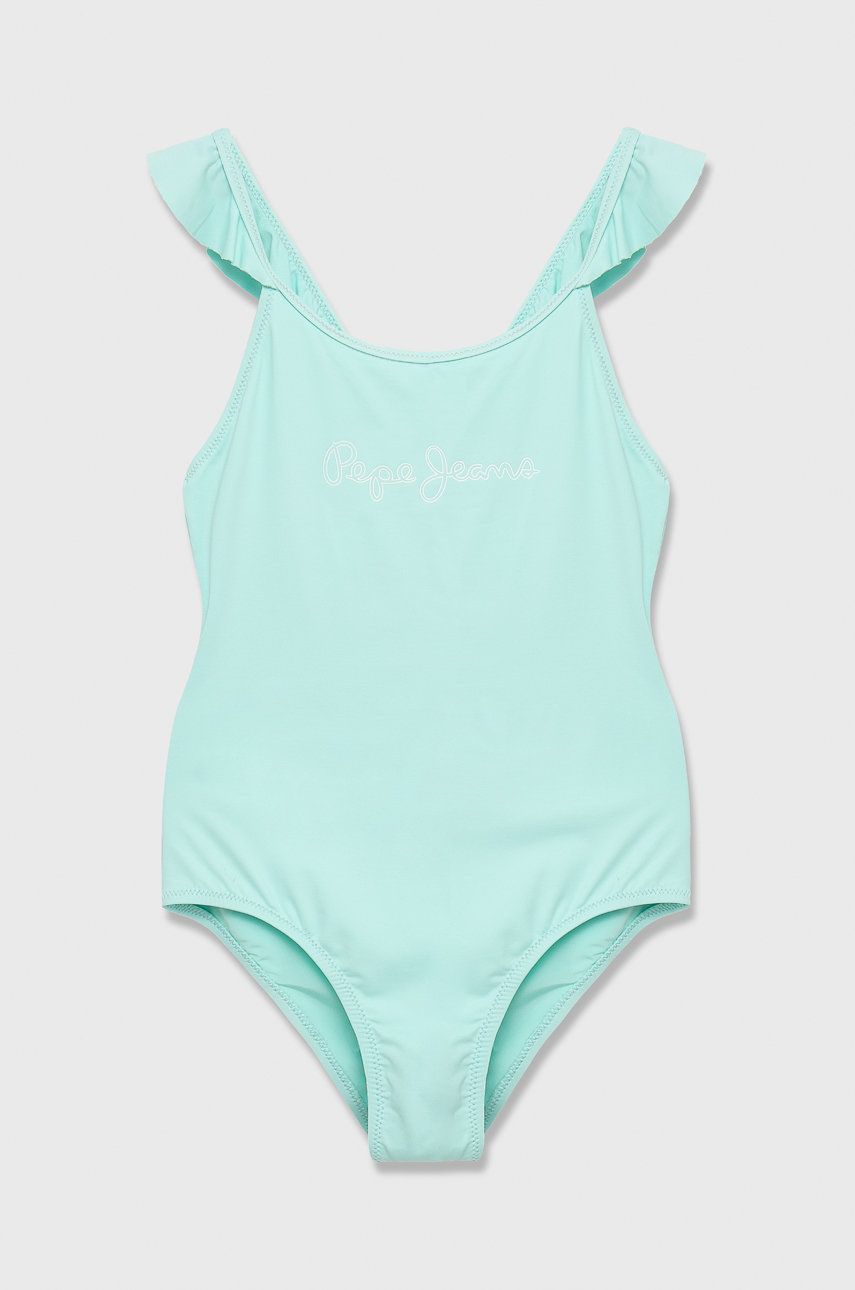 Pepe Jeans jednoczęściowy strój kąpielowy dziecięcy kolor turkusowy