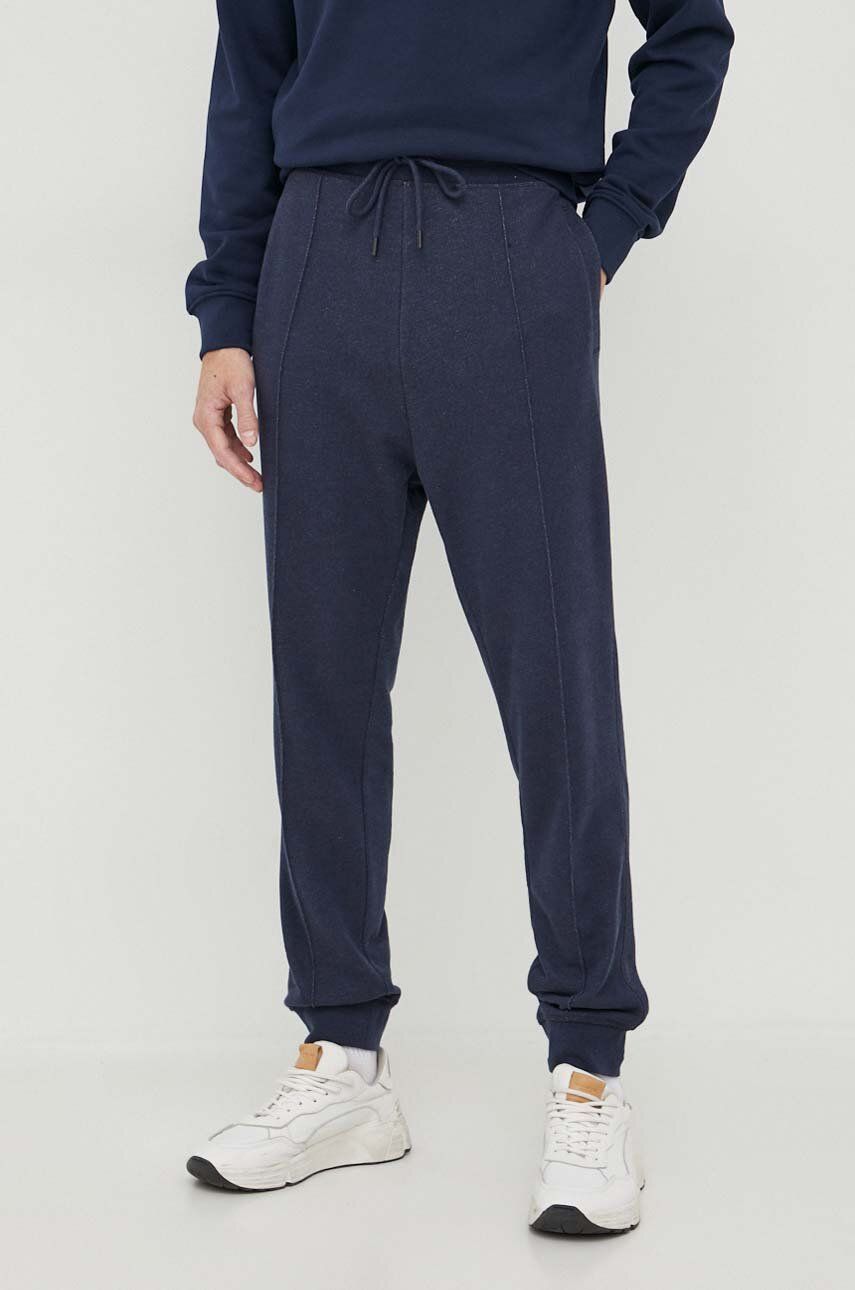 Boss Orange spodnie dresowe bawełniane BOSS ORANGE kolor niebieski melanżowe