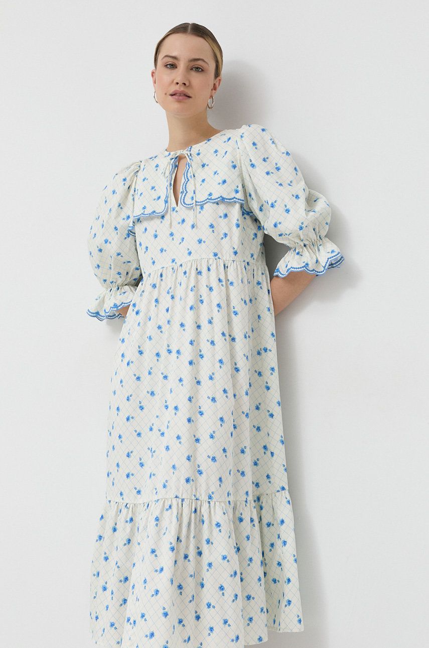 Notes du Nord sukienka Francesca kolor biały midi rozkloszowana
