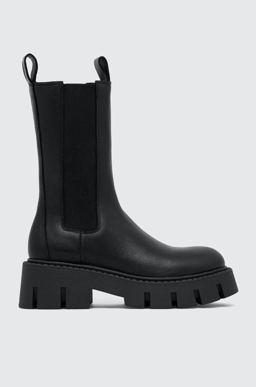 Copenhagen sztyblety skórzane damskie kolor czarny na platformie CPH139 vitello