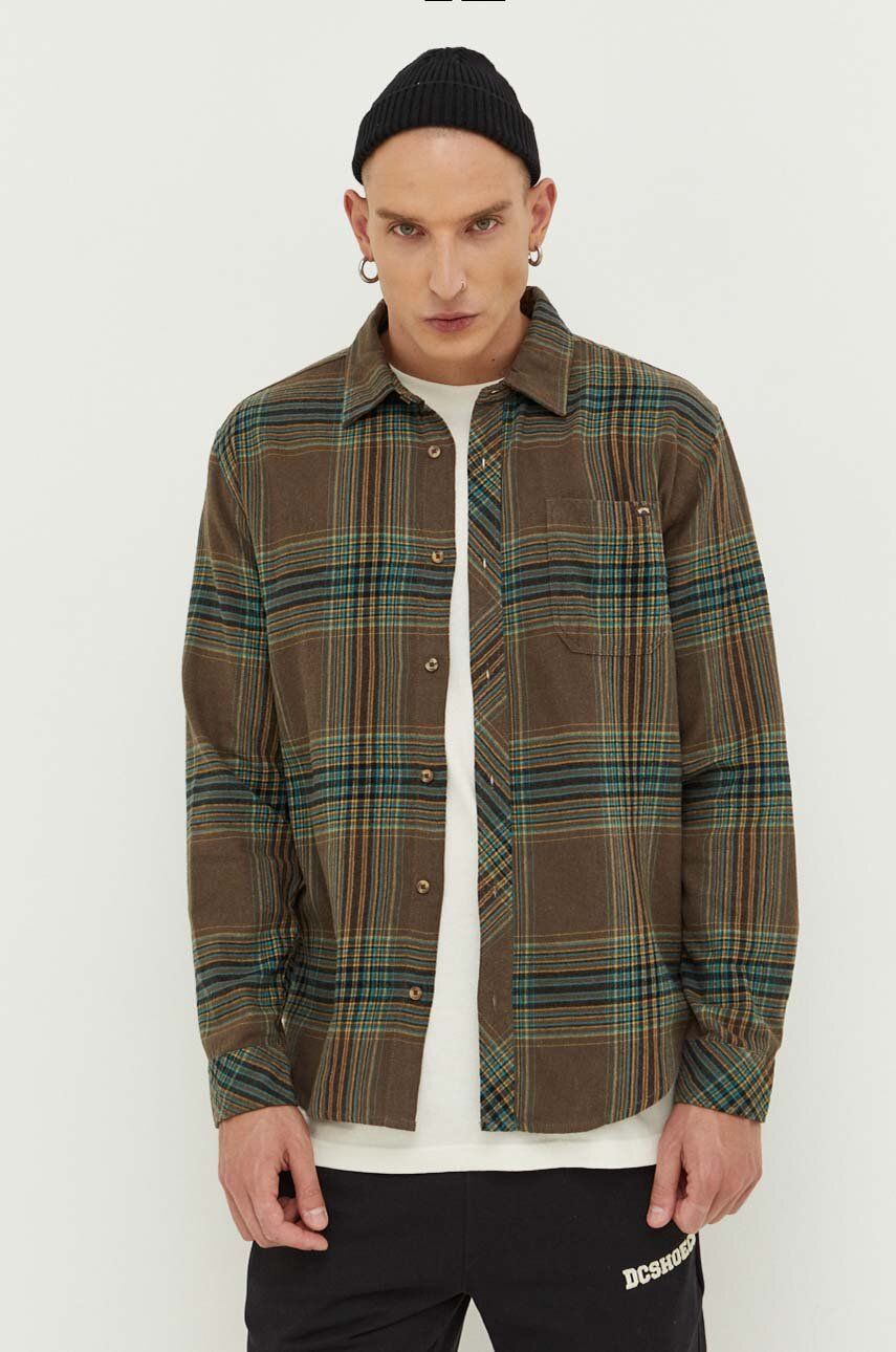 Billabong koszula bawełniana męska kolor zielony regular z kołnierzykiem klasycznym