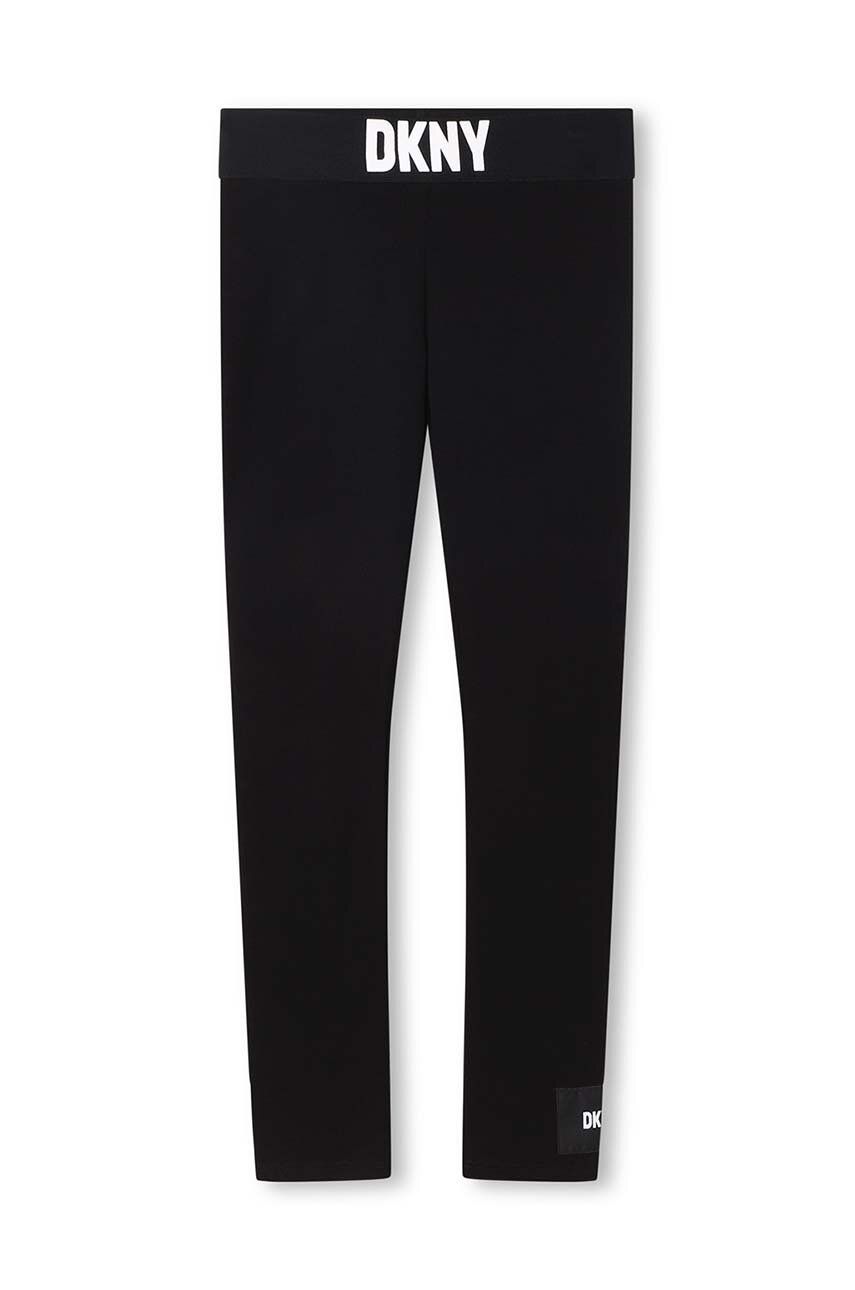 Dkny legginsy dziecięce kolor czarny z nadrukiem