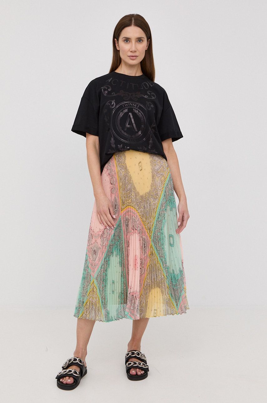 Twinset spódnica kolor różowy midi rozkloszowana