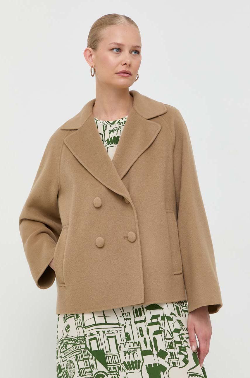 Weekend Max Mara kurtka wełniana kolor brązowy przejściowa