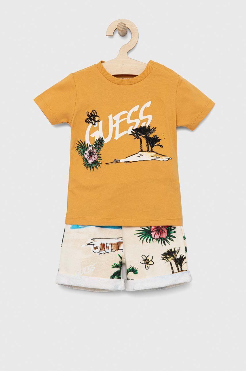 Guess komplet bawełniany niemowlęcy kolor żółty