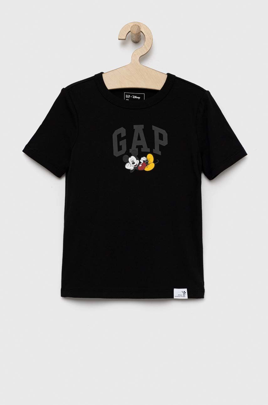 GAP t-shirt bawełniany dziecięcy kolor czarny z nadrukiem