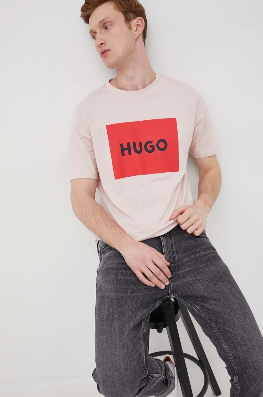 HUGO t-shirt bawełniany 50467952 kolor różowy z nadrukiem