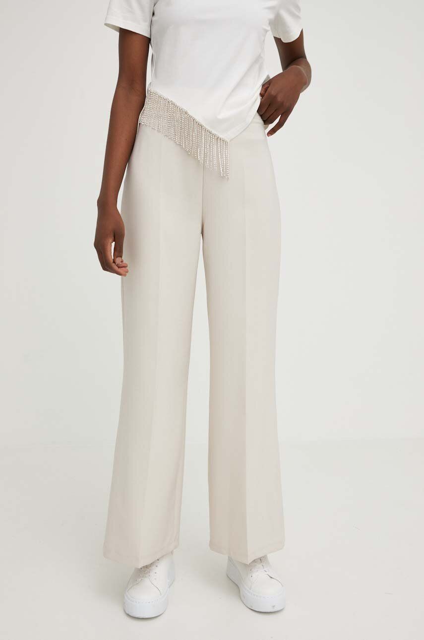 Answear Lab spodnie damskie kolor beżowy szerokie high waist