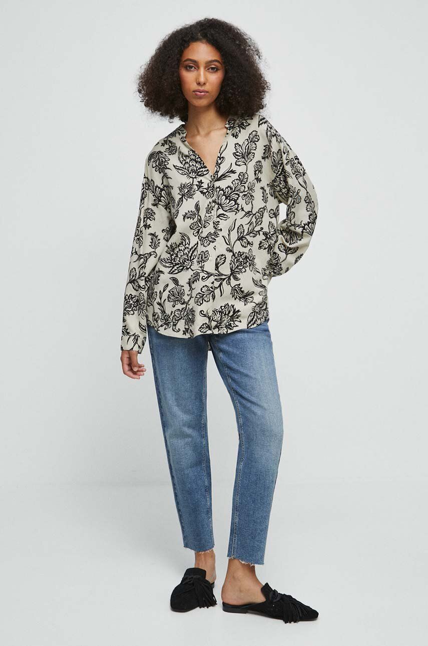 Medicine koszula z domieszką lnu kolor beżowy relaxed