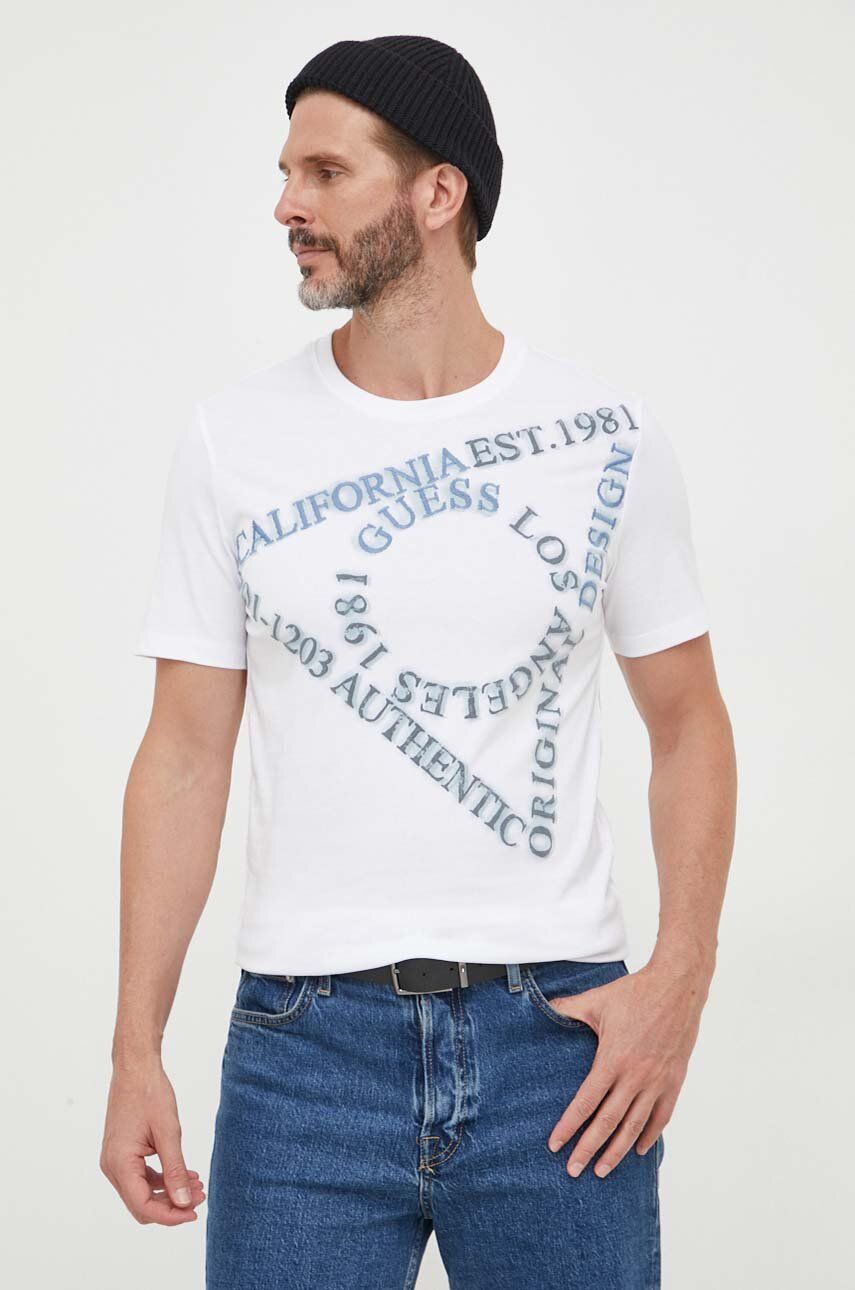 Guess t-shirt bawełniany kolor biały z nadrukiem