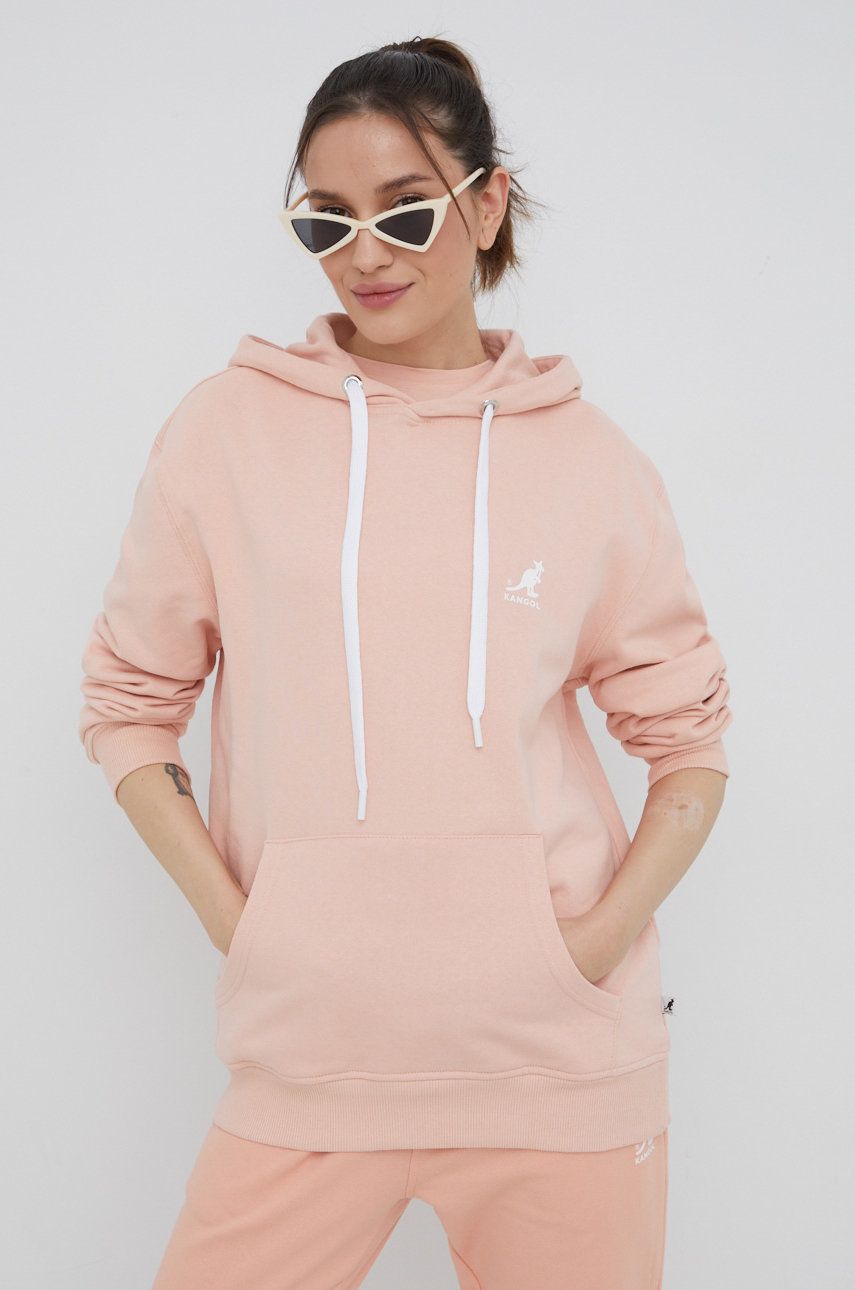 Kangol bluza bawełniana damska kolor różowy z kapturem gładka KLEU002.D-116