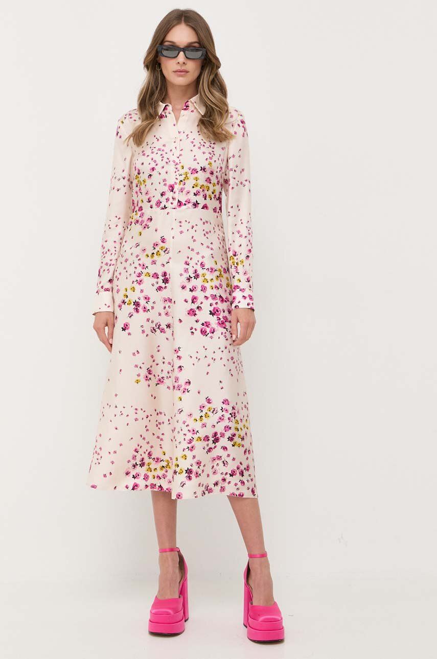 Red Valentino sukienka jedwabna kolor beżowy midi rozkloszowana