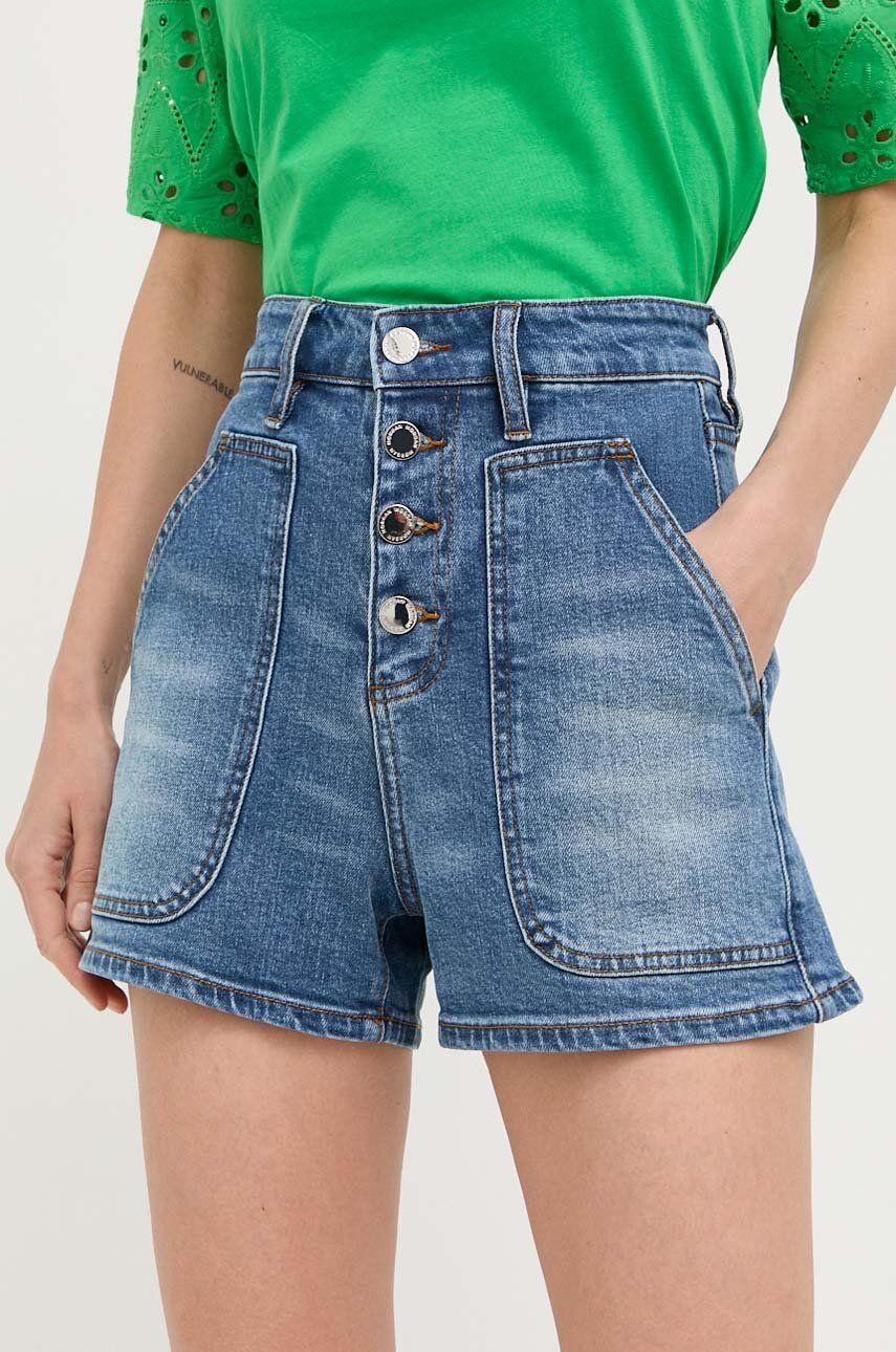 Morgan szorty jeansowe damskie kolor niebieski gładkie high waist