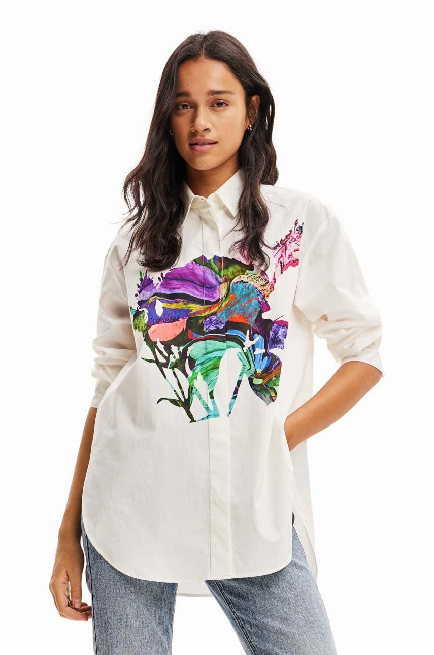 Desigual koszula damska kolor biały relaxed z kołnierzykiem klasycznym