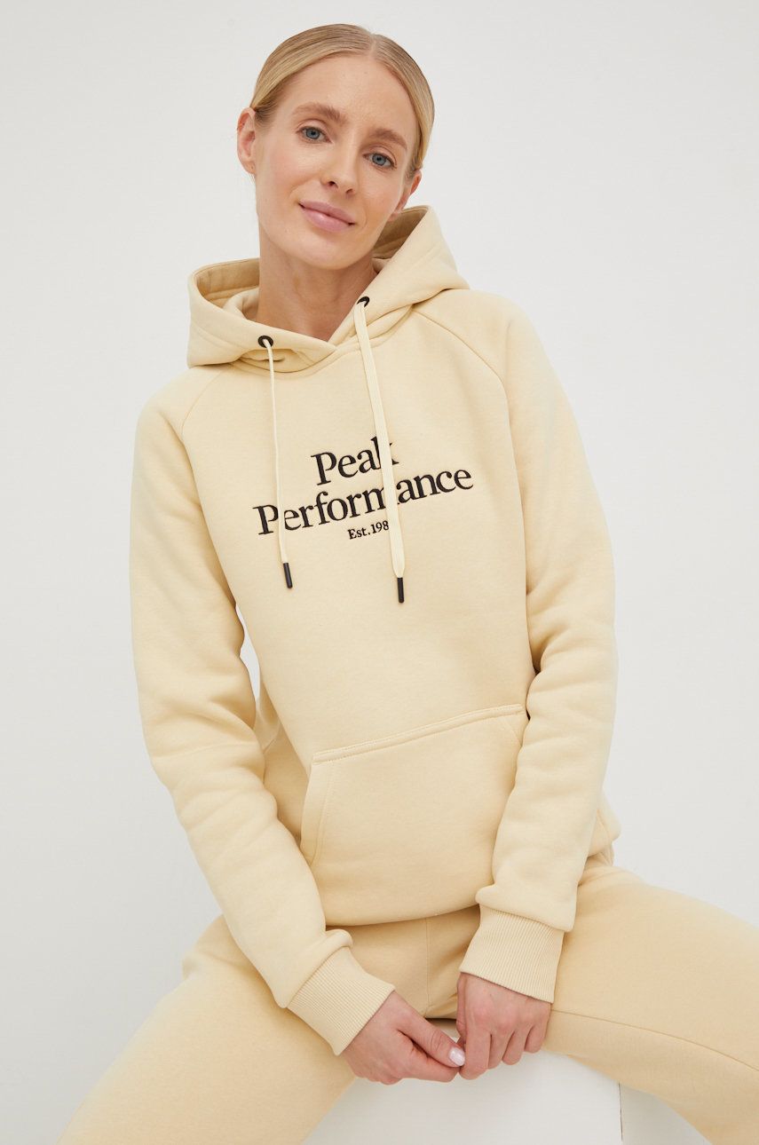 Peak Performance bluza damska kolor beżowy z kapturem z aplikacją