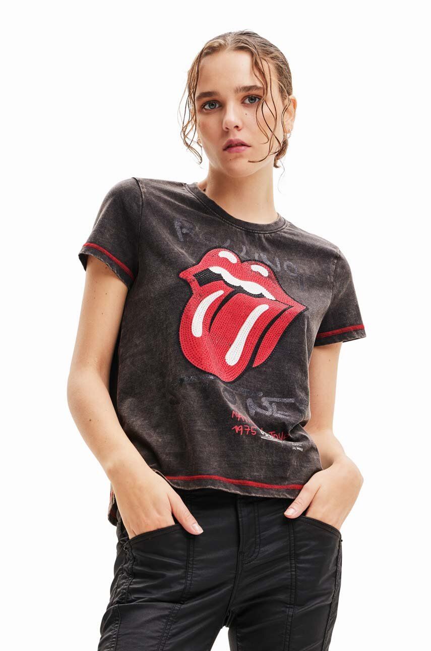 Desigual t-shirt bawełniany kolor brązowy