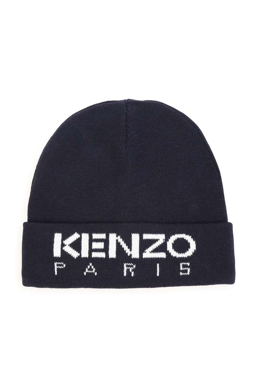 Kenzo Kids czapka z domieszką wełny dziecięca kolor niebieski z cienkiej dzianiny