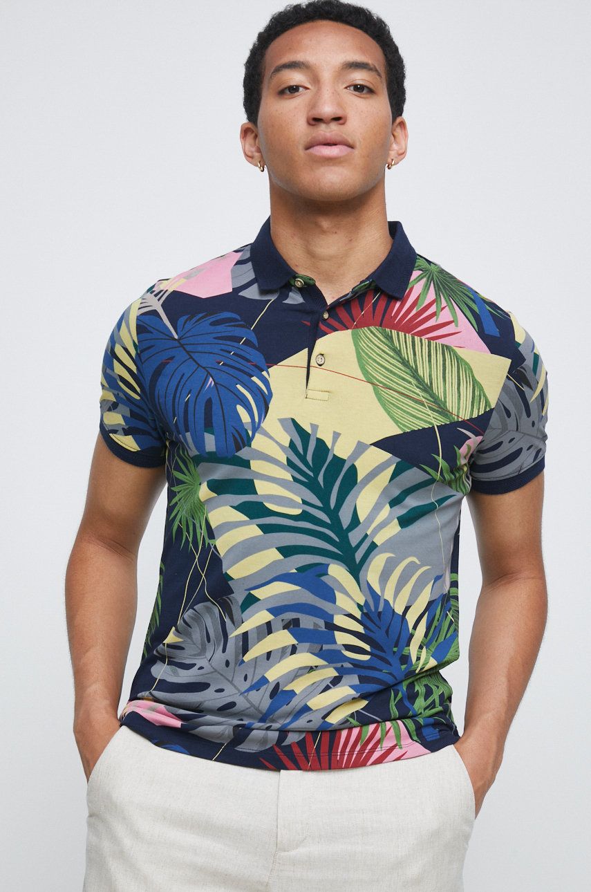 Medicine polo męski kolor granatowy wzorzysty