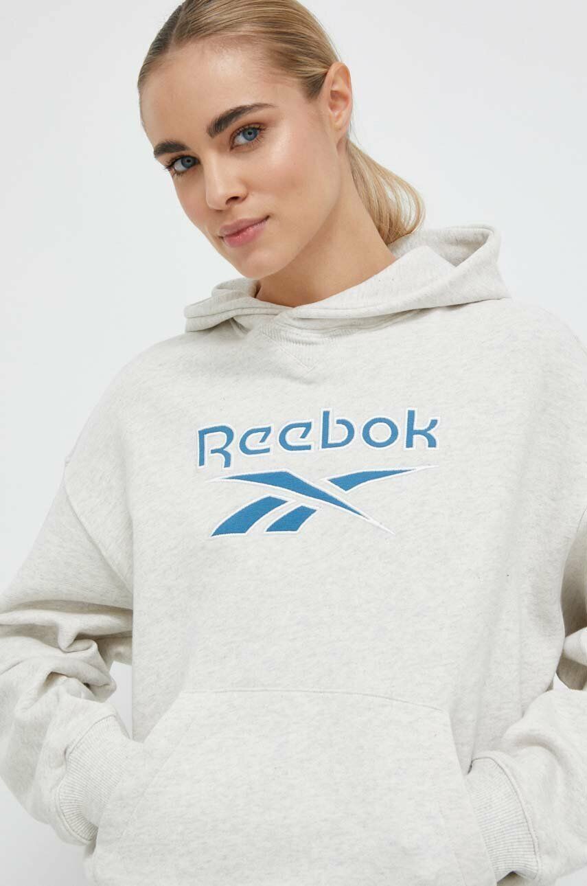 Reebok Classic bluza bawełniana Archive Big Logo damska kolor beżowy z kapturem z nadrukiem
