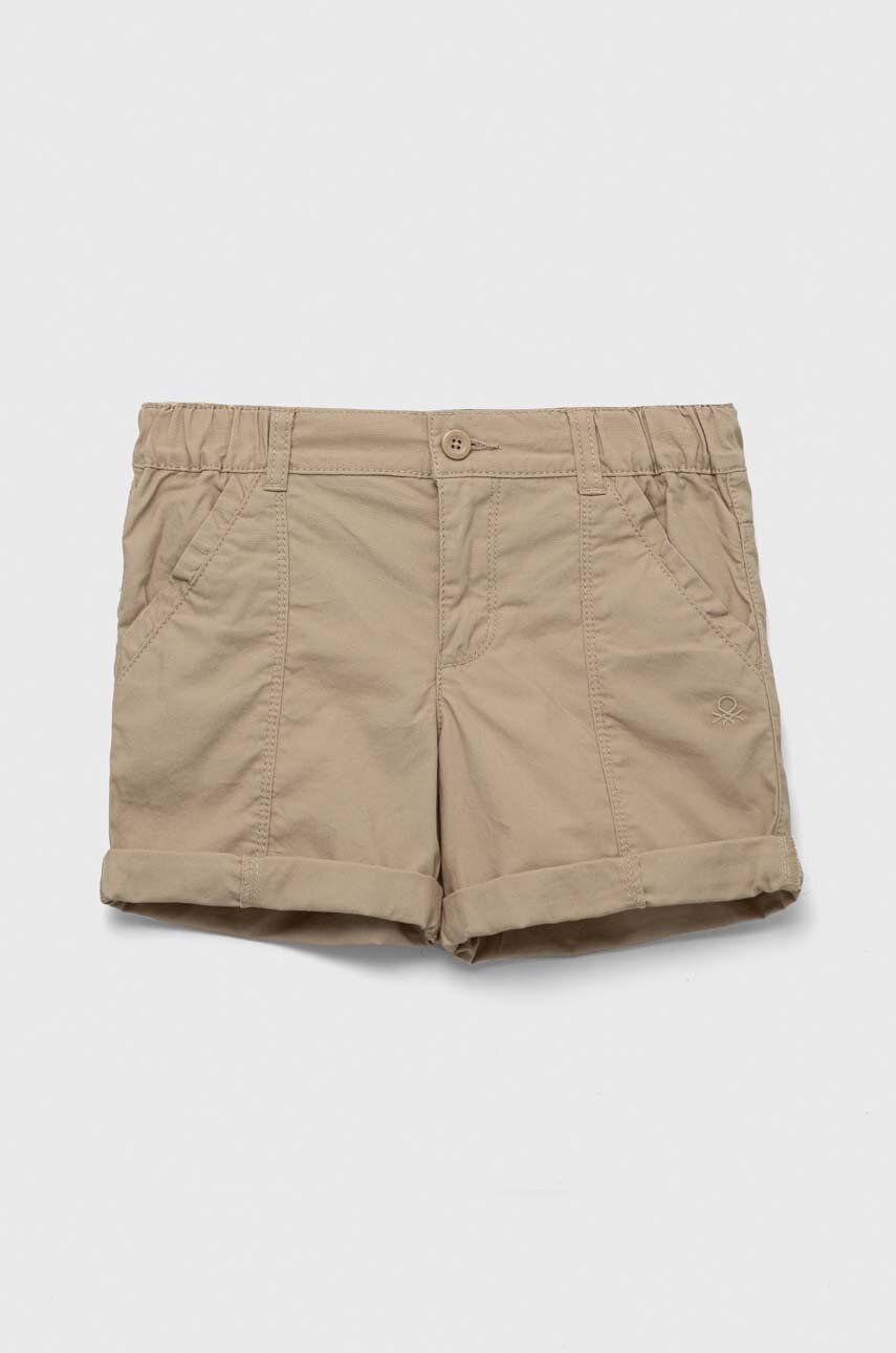 United Colors of Benetton szorty bawełniane dziecięce kolor beżowy gładkie