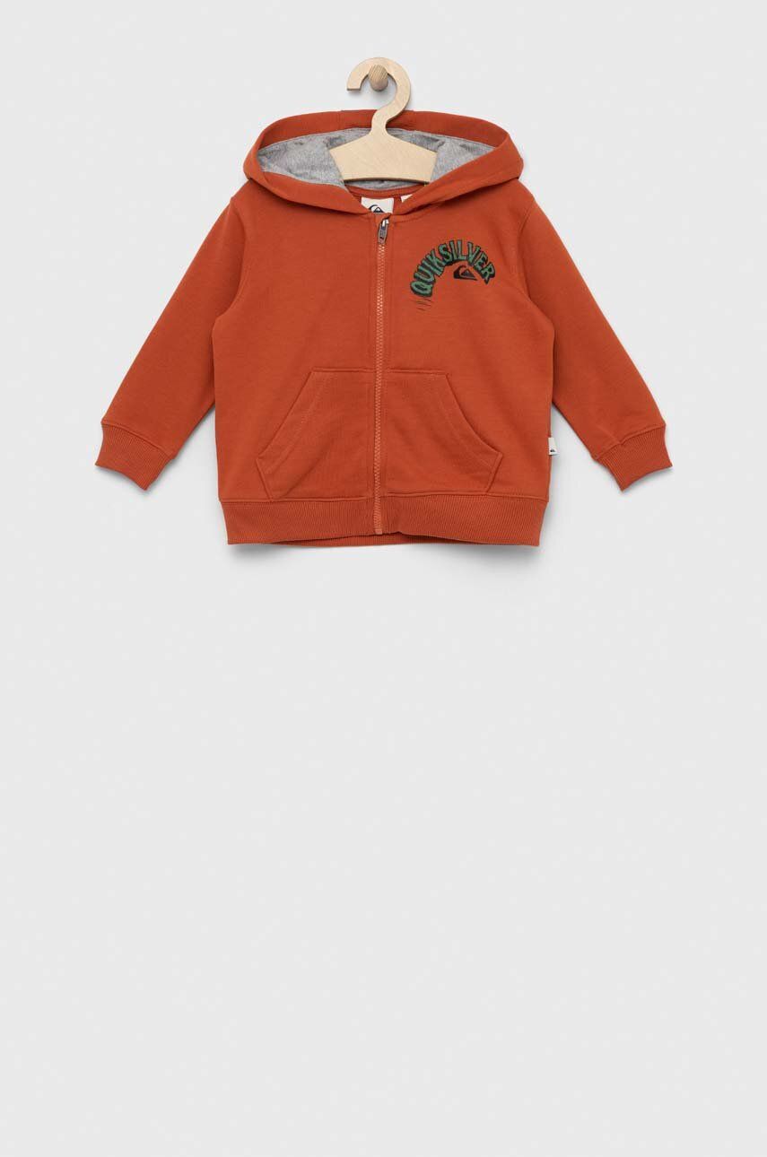Quiksilver bluza dziecięca kolor pomarańczowy z kapturem z nadrukiem