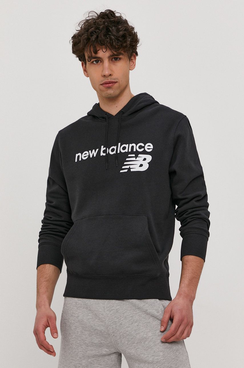 New Balance Bluza MT03910BK męska kolor czarny z kapturem z nadrukiem MT03910BK-001
