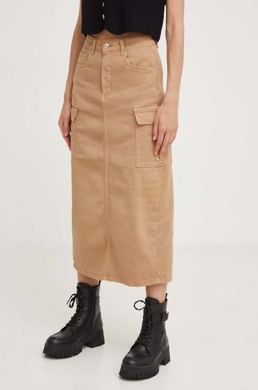 Answear Lab spódnica kolor beżowy midi prosta