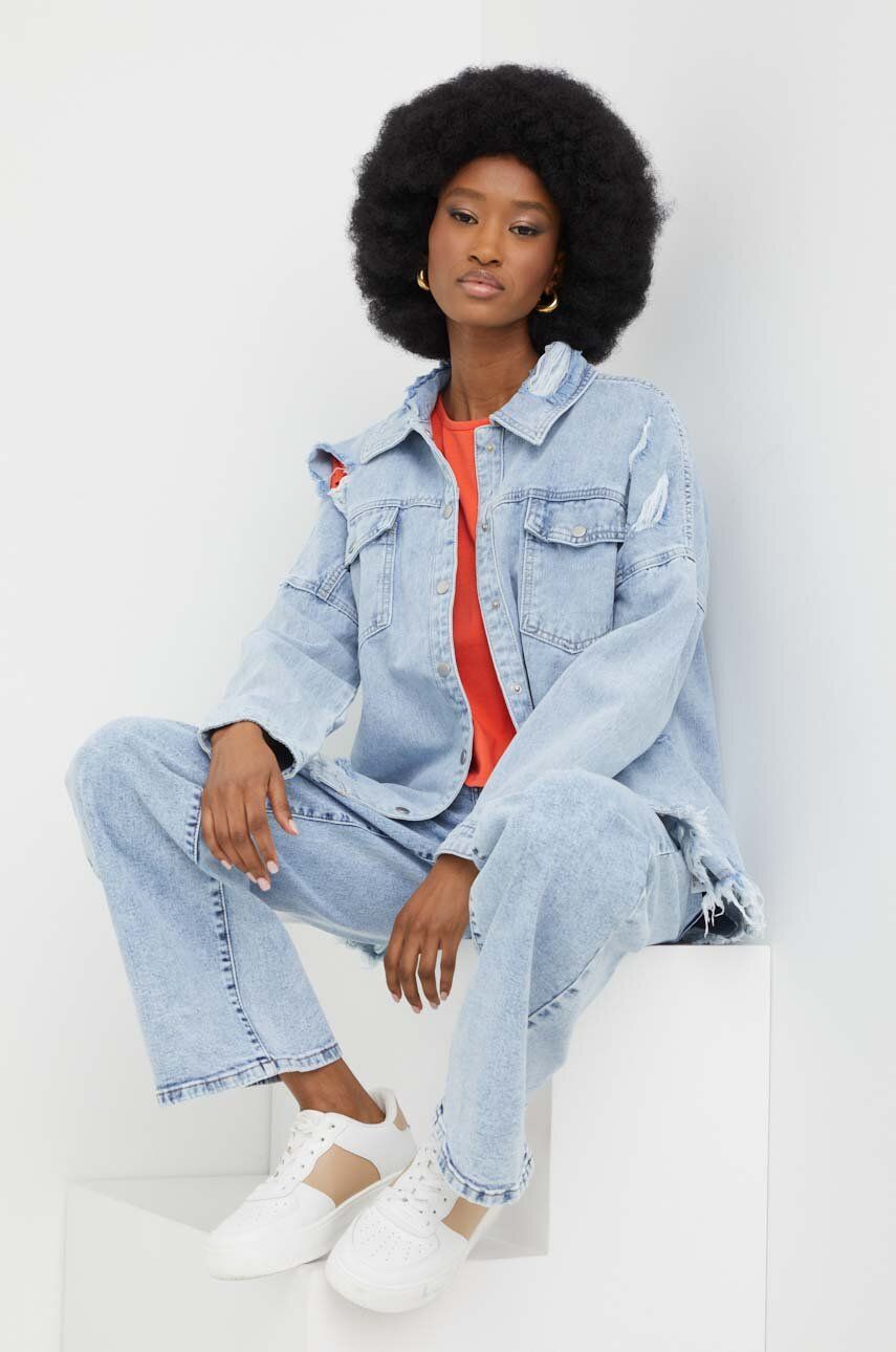 Answear Lab kurtka jeansowa damska kolor niebieski przejściowa