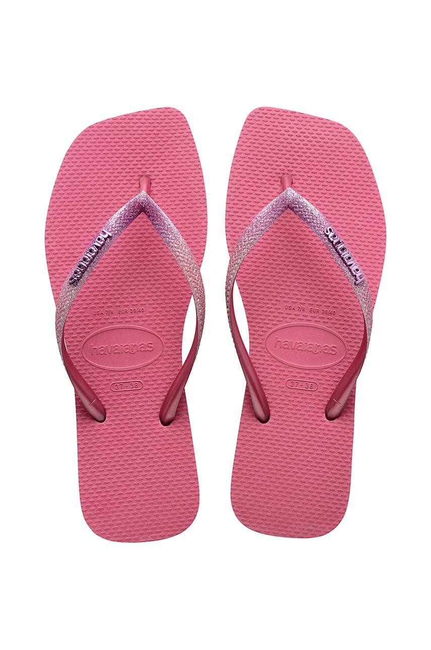 Havaianas japonki SQUARE GLITTER damskie kolor różowy na płaskim obcasie 4148102.1750