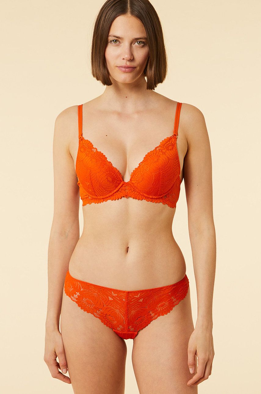 Etam biustonosz kolor pomarańczowy koronkowy gładki