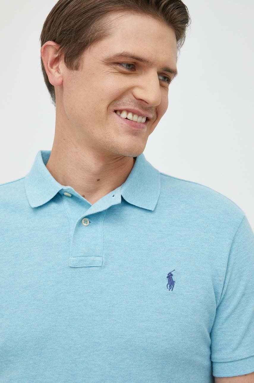 Polo Ralph Lauren polo bawełniane kolor niebieski gładki