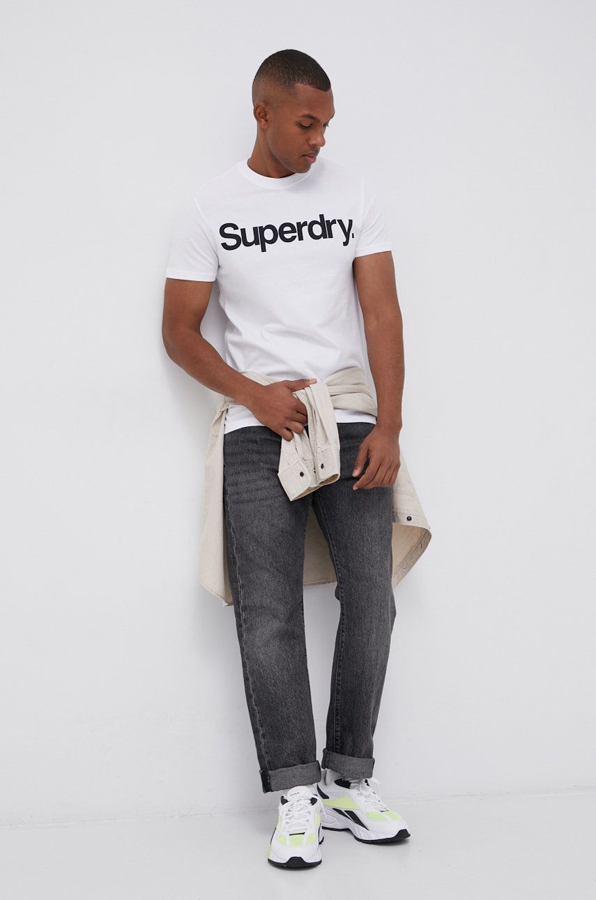 Superdry T-shirt bawełniany kolor biały z nadrukiem