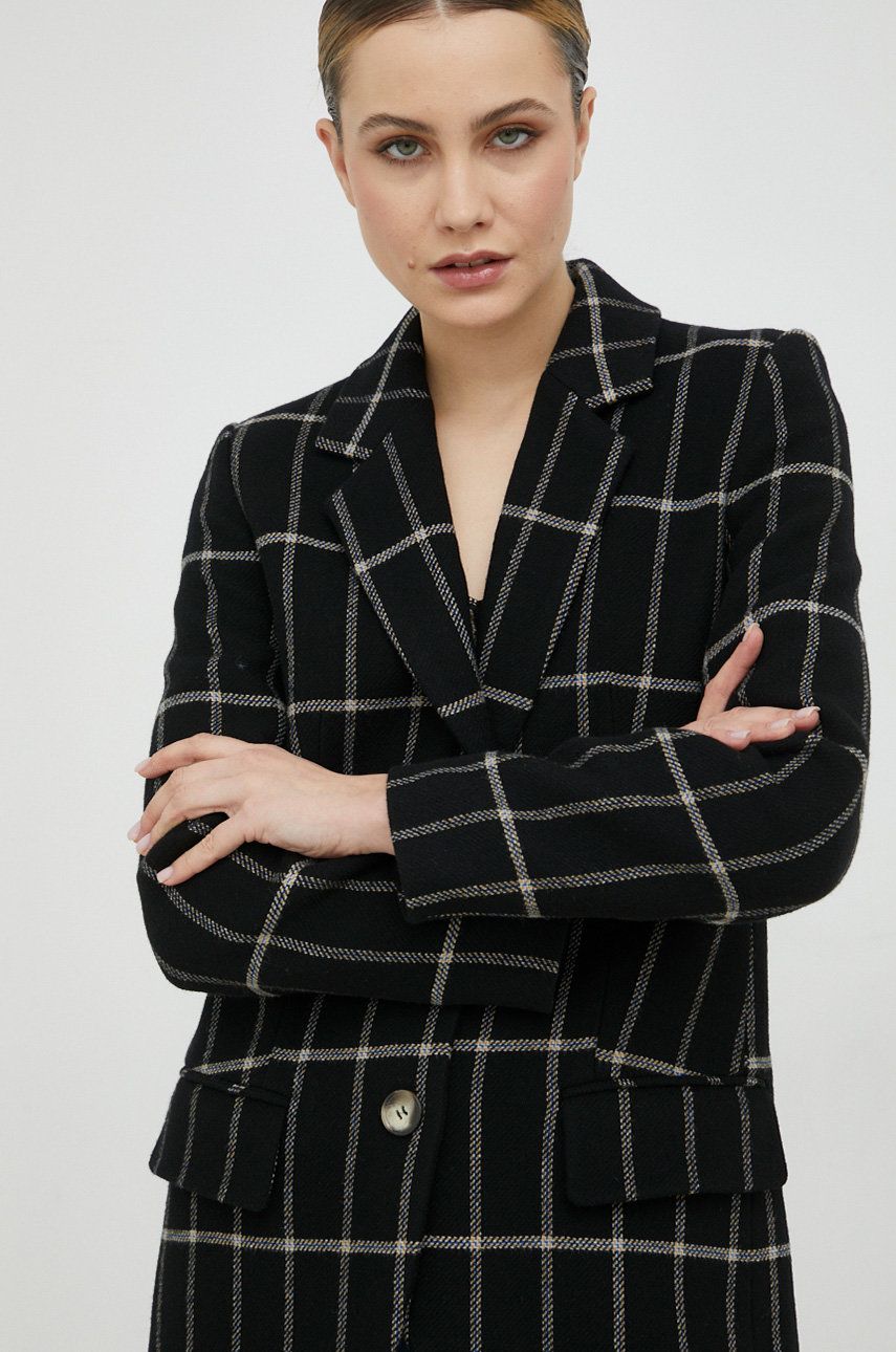 Ivy Oak marynarka wełniana kolor czarny jednorzędowa wzorzysta