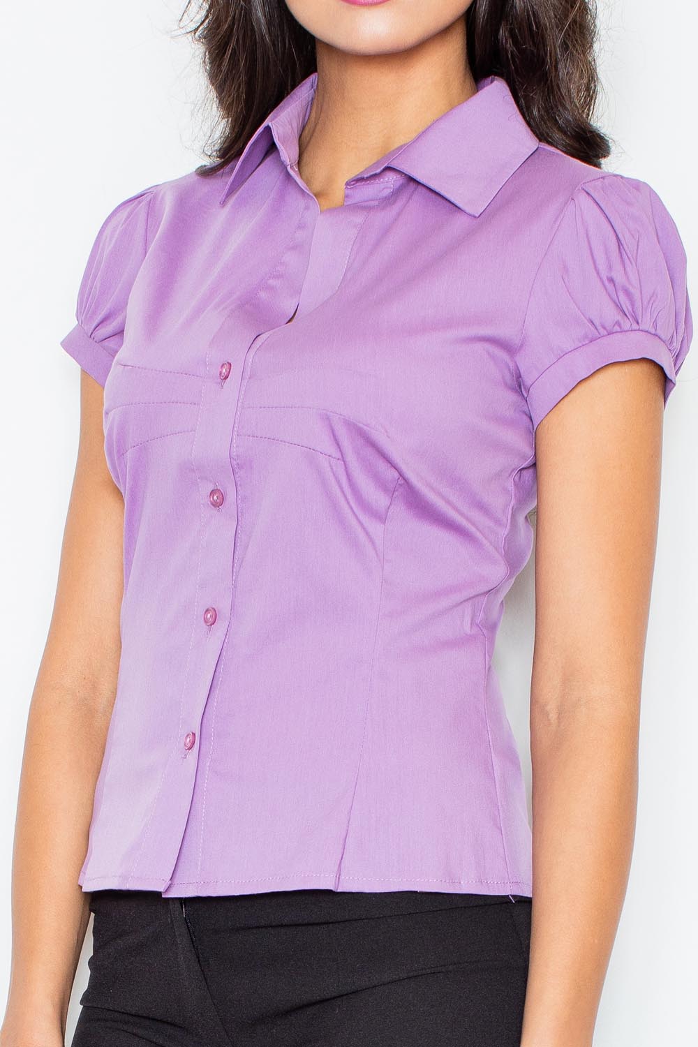 Elegancka Koszula z Krótkim Rękawem - Fioletowa