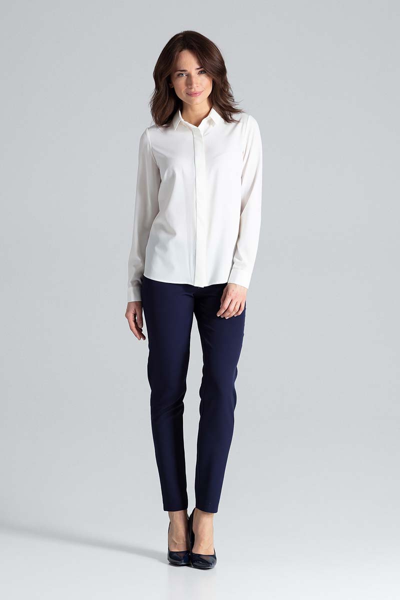 Ecru Klasyczna Koszula z Długim Rękawem