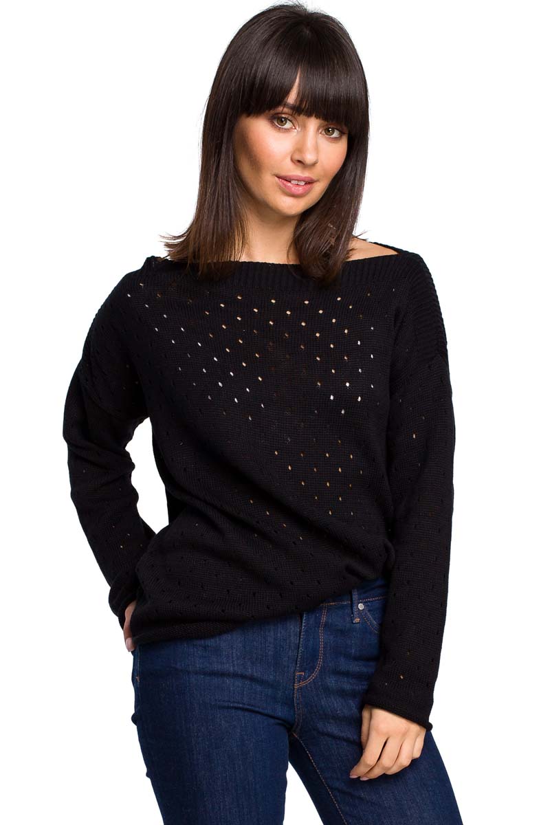 Czarny Luźny Ażurowy Sweter